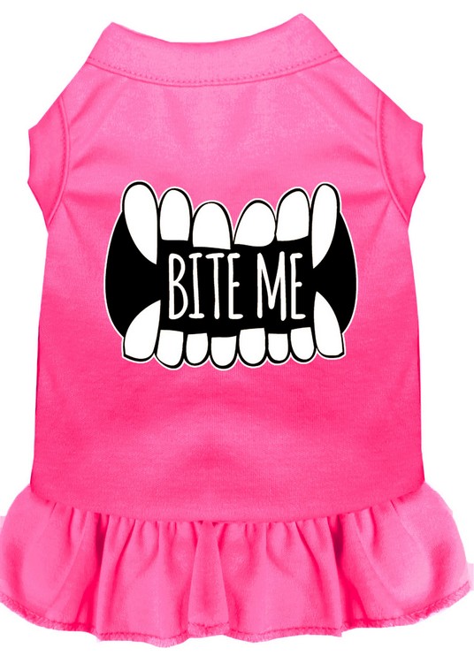 Bite Me Screen Print Dog Dress Bright Pink Med